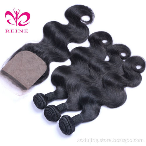 Brazilian body wave Remy Hair with silk base Closure Natural Color 8~20 inch in Stock Free/Middle/  Three Part With Baby Hair